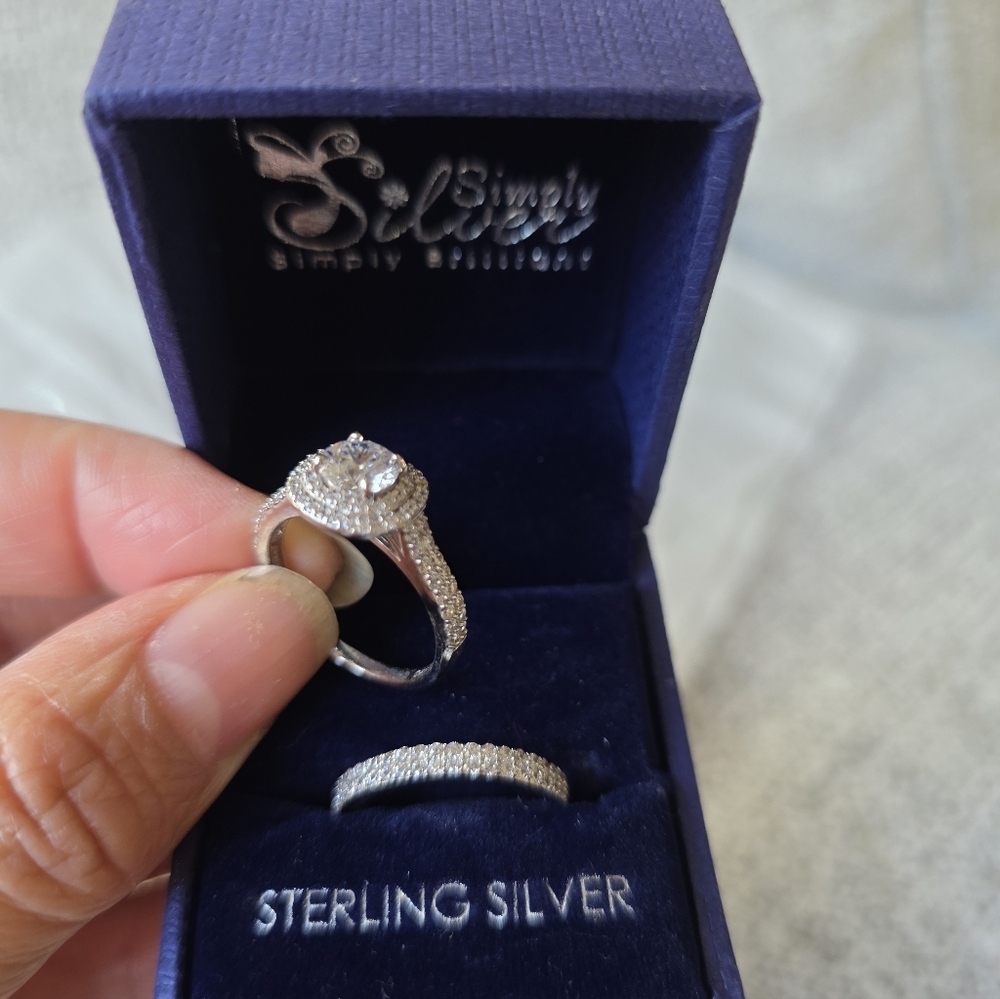 Simply Silver Set  Sterling Silver CZ Engagement Wedding Eternity Rings Size7 - Picture 4 of 6